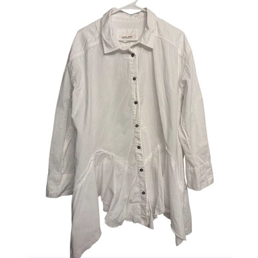 Free People Bohemian Ruffle Hem Freya Poplin Tunic Button Up White Babydoll M - Picture 3 of 7